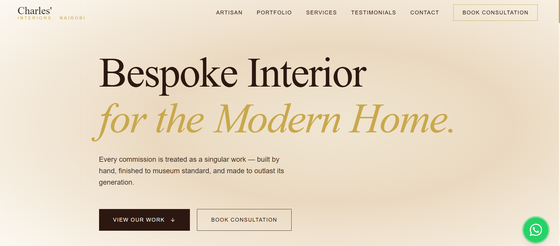 Charles Upholstery luxury platform screenshot